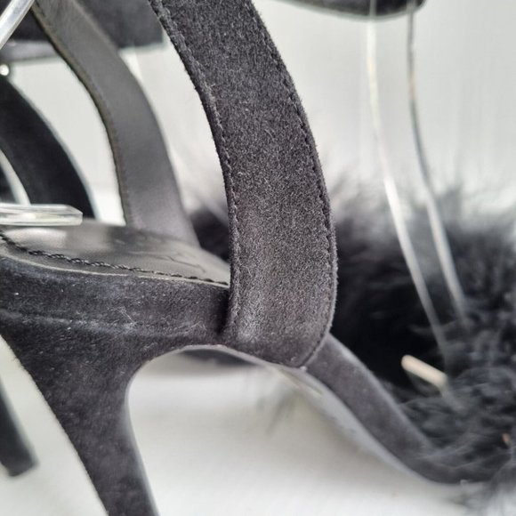 Aje. Black Feather & Suede Open Toe Stilettos Size 36 - Picture 9 of 10